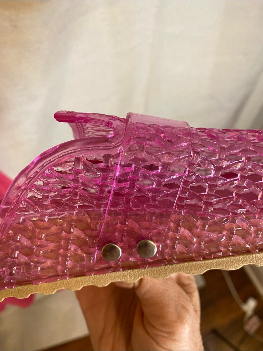 Bubblegum Pink Jelly Woven Slide Mules with Buckle - Picture 7 of 9